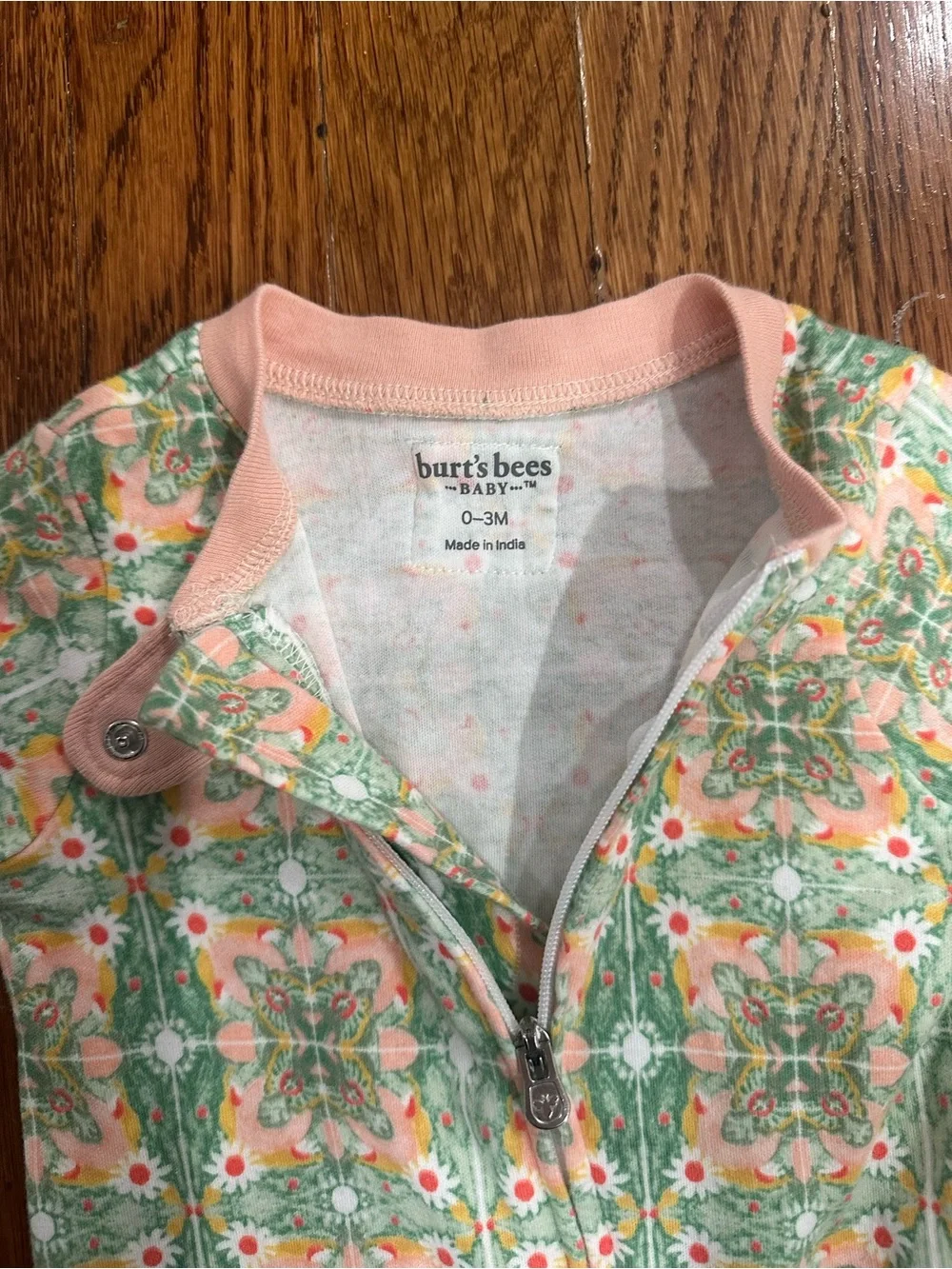 Burt's Bees Peach & Green Floral Footed One-Piece